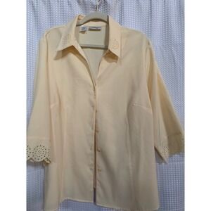 Naomi Stretch 1x 3/4 sleeve yellow blouse Grannycore vintage‎ Cottagecore